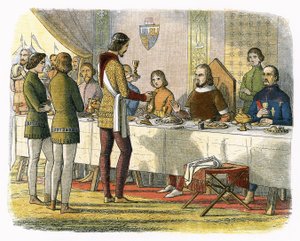 Prince Edward serves King John of Artois at table after having defeated him at Poitiers by James William Edmund Doyle