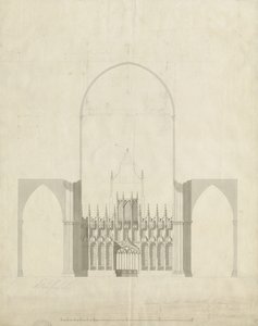 Interior of Lichfield Cathedral - Entrance from Choir to Nave: Drawing and Wash by James Wyatt