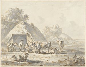 Cattle and Figures in front of a Barn by James de Rijk