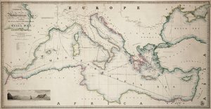 General Chart of the Mediterranean Sea Including the Gulf of Venice, Archipelago and Part of the Black Sea with the Steampacket Routes by James the Younger Wyld