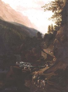 Muleteers on a Mountain Path by a Torrent by Jan (circle of) Hackaert