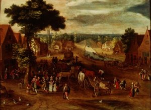 A Village with Travellers Outside an Inn