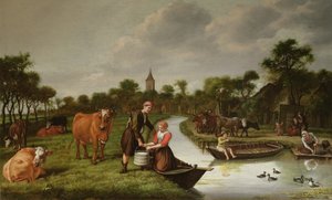 River Landscape with a couple carrying a milk churn by Jan 1620 76 Victors