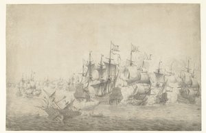 A Naval Battle, Possibly at Lowestoft on June 13, 1665 (left panel) by Jan Abrahamsz. Beerstraten (possibly)