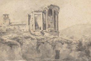 View of the Temple of Vesta at Tivoli by Jan Asselijn (possibly)