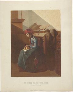 Hindeloopen Woman in Church Interior (The Daughter of the Precentor) (series title on object) by Jan Bos Wz.