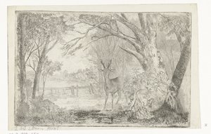 Park Landscape with Deer by Jan Bos Wz.