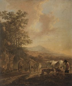 Shepherd with an Oxcart in an Italianate Landscape