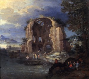 Coastal Landscape with Fishermen and Ruins of the Temple of Minerva Medica