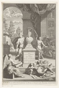 Bust of Hugo Grotius Crowned by Victoria (The Life and Work of Mr. Hugo Grotius) (Title Page for: Caspar Brandt and Adriaan van Cattenburg, History of the Life of Mr. Hugo Grotius, 1727)
