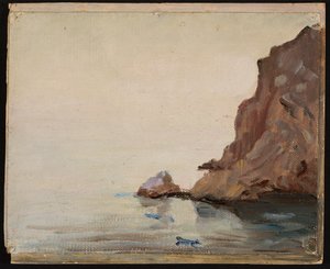View of the sea with a rock. From a journey to Turkestan by Jan Ciągliński
