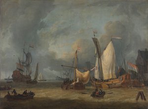 A Storm (Ships in the Harbor in a Stiff Breeze) by Jan Claesz. Rietschoof