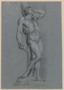 Male Nude, Standing Leaning Against a Tree