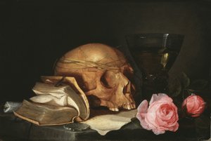 A Vanitas Still Life with a Skull, a Book and Roses, c.1630