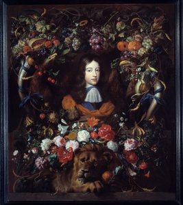 Portrait of William III of Orange in a Medallion of Flowers by Jan Davidsz de Heem