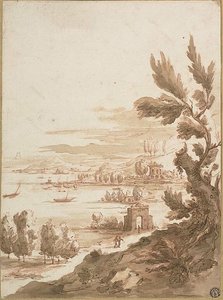 View from Hill Overlooking a Harbor by Jan Frans van Bloemen