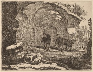 Four Dogs, One Sleeping beside a Capital by Jan Fyt