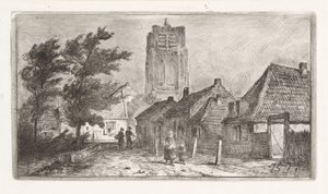 Village Scene with Church Tower by Jan Gerard Smits