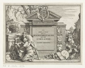 Man Pointing a Young Man Drawing a Ruin (Title Page for: James Beeverell, Les delices de la Grand