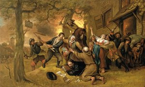Peasants and Soldiers Outside a Tavern - An Allegory of the Rape of the Netherlands by Jan Havickszoon Steen