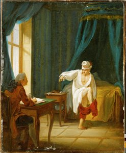Voltaire in His Night Shirt, Putting on His Trousers While Dictating to His Secretary