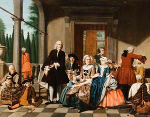 Portrait of a Family Dining on a Portico, a Formal Garden Beyond, 1747 by Jan Josef the Younger Horemans