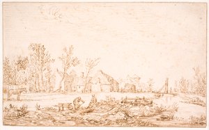 A Canal Near a Village