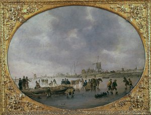 Winter Scene with Figures on a Frozen Lake by Jan Josephsz van Goyen