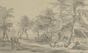 Cattle under Trees by a Farm by Jan Kobell (I)