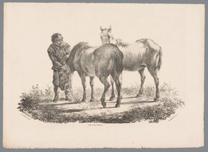 Man and Two Horses Animal Studies by J. Kobell after Paul Potter No. 1 (series title) by Jan Kobell (III)