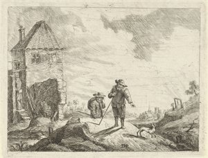 Two Farmers with a Dog on a Country Road by Jan Lauwryn Krafft (I) (possibly)