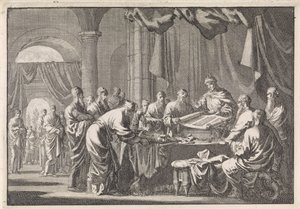Assembly of the 72 Translators of the Law by Order of King Ptolemy Philadelphus by Jan Luyken