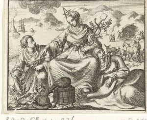 Health (Sanitas) Flanked by a Sick Woman and a Woman Picking Herbs by Jan Luyken