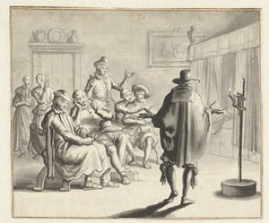 Group of People in Front of a Bedstead in Which It Haunts by Jan Luyken