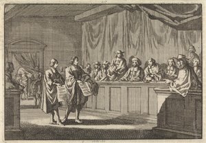 Reformed Pastors Gilly and Courdil Reading a Declaration at the Synod in Sorges Announcing Their Conversion to the Catholic Church, June 3, 1683 by Jan Luyken