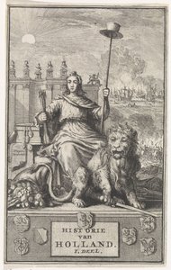 Dutch Maiden (Title Page for: F. de la Neuville, History of Holland Vol. I, 1704) by Jan Luyken
