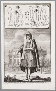 Jewish man, dressed for prayer. On the background the Portuguese Synagogue of Amsterdam