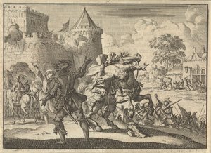 Imperial Commander Dampier Falls from His Horse After Being Shot from the Walls of Presburg (Bratislava), 1620 by Jan Luyken