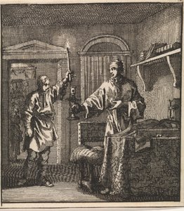 Man Inserts a Burning Candle into the Candlestick Held by Another Man