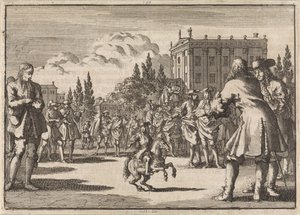 A Crowd Gathered Around Louisillo, the Dwarf of the King of Spain, in a Square in Madrid, 1675 by Jan Luyken