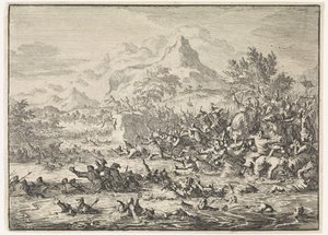 Placidus Defeats the Jews at the Jordan and Drives Them into the River by Jan Luyken