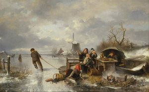Children Playing on a Frozen Lake in a Winter Landscape by Jan Mari Henri Ten Kate