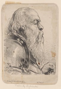 Bust of Walenty Dębiński - Woodcut Made According to the Drawing by Jan Matejko