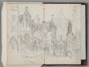 Munich Sketchbook by Jan Matejko. Single-sided Drawing. Obverse: Study of the Old Marienplatz in Munich and Study of Towers. by Jan Matejko