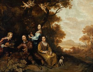 Group Portrait of a Gentleman, His Wife and Daughter by Jan Mytens