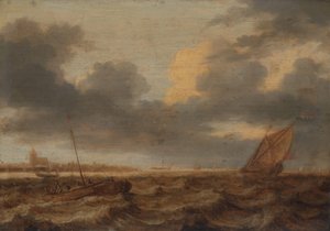 Fishing Boats in Choppy Waters by Jan Porcellis