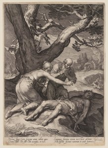 Adam and Eve Lamenting over the Corpse of Abel, from History of the First Parents of Man by Jan Saenredam
