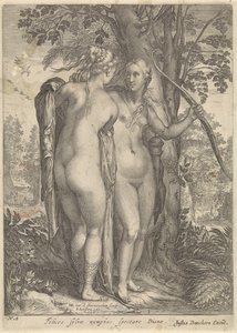 Diana and a Nymph Before a Tree (series title: Diana and Her Nymphs) by Jan Saenredam
