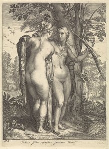 Diana and a Nymph Before a Tree (series title: Diana and Her Nymphs) by Jan Saenredam