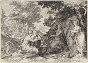 Five Wise Virgins in a Landscape with the Preaching of John the Baptist by Jan Saenredam